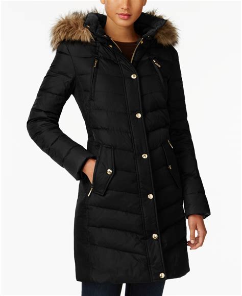 michael kors chevron faux-fur trim hooded down puffer coat|michael michael kors hooded faux fur trim belted down puffer coat.